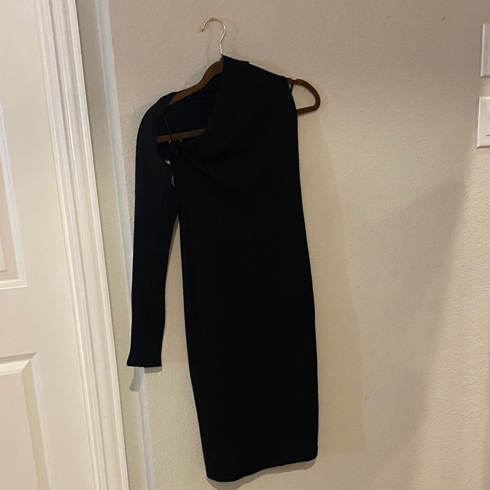 Sophisticated One-Sleeve Black Dress